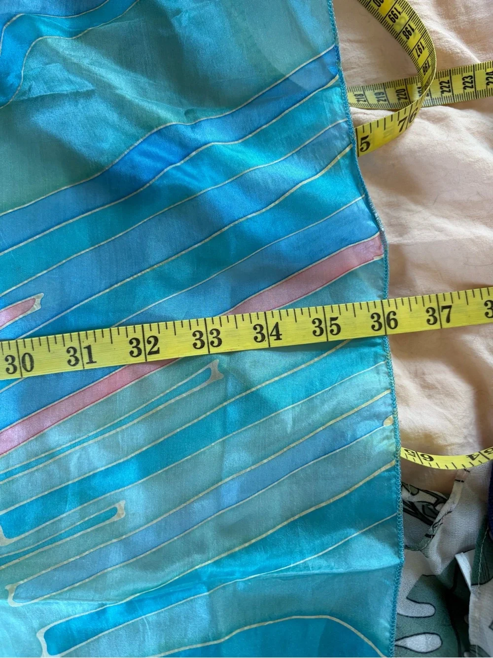 Jane Hall Blue Pink Marble Swirl Wave Abstract 6P‎ Pongee Silk Scarf Fluid Art